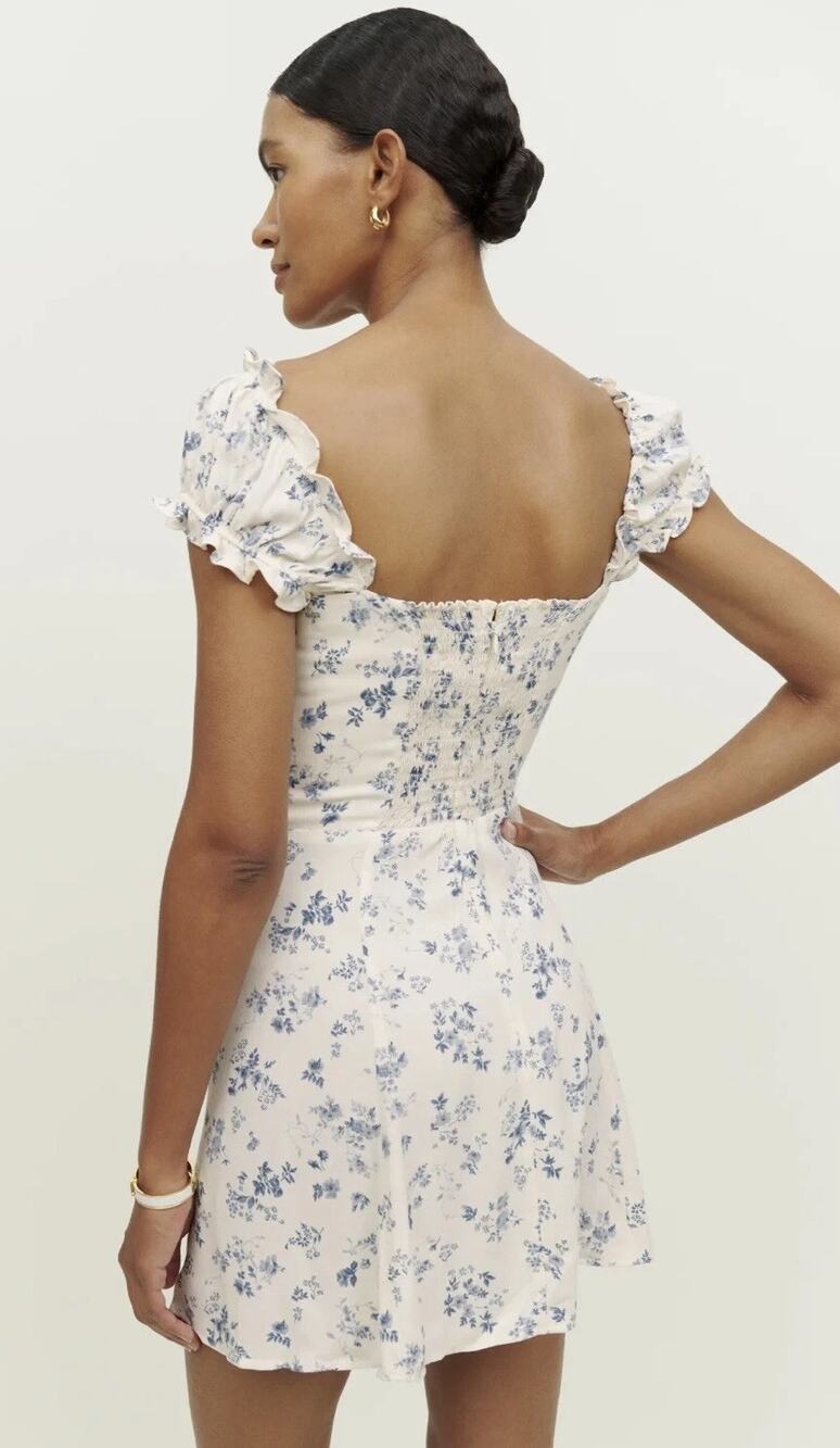 Reformation Pacey Mini Dress Lula Off White Blue Floral, 8
